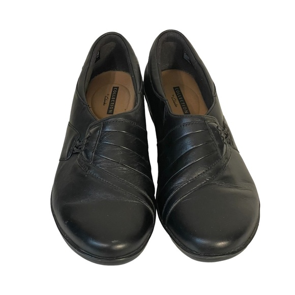 Collection By Clarks Cushion Comfort Black Slip On Low Wedge Loafer Shoe Sz 7 - Picture 1 of 10